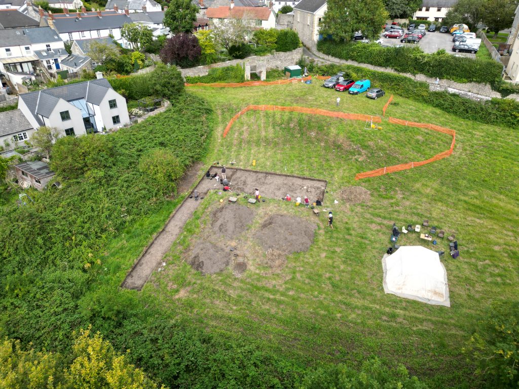 Day 1 of the excavation - aerial view of trench 1 from the west
